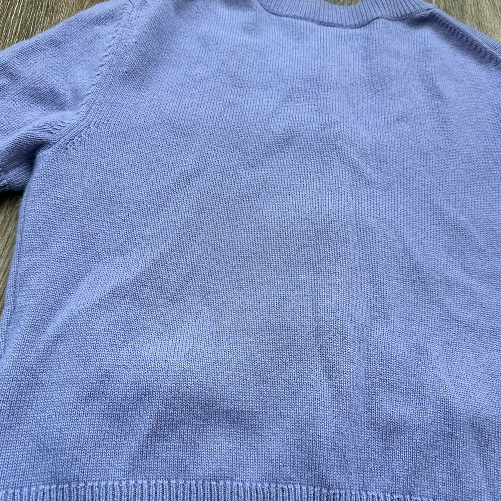 Chanel Cashmere Cardigan Short Sleeve Sweater Logo Lion Buttons Purple Size 36 - Picture 5 of 8